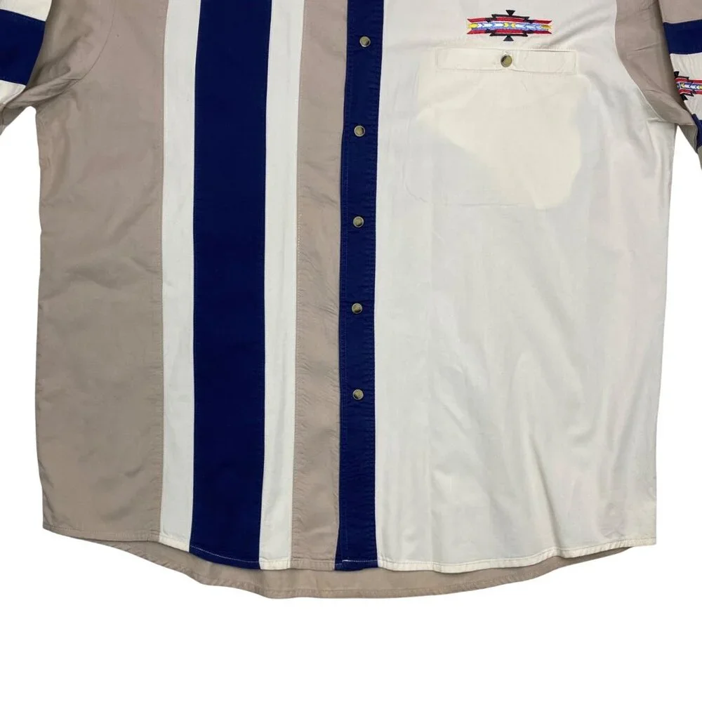 VTG Wrangler Beige/Blue Color block Embroidered southwestern Snap shirt XL - Picture 8 of 9